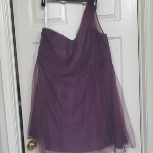 David's Bridal Deep Purple One Shoulder Midi Tool Gown